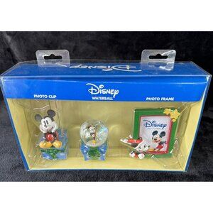 3 pc Enesco Disney Mickey Mouse Christmas gift set Waterball Photo Clip Frame